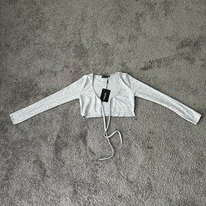 (new) grey rib tie crop cardigan